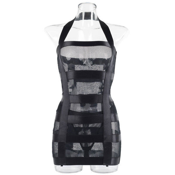 New neck hanging lingerie with sexy hollow out perspective hip hugging skirt