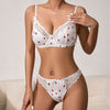 Printed Lace Bra Set with Steel Ring Gathering Bowknot Erotic Underwear