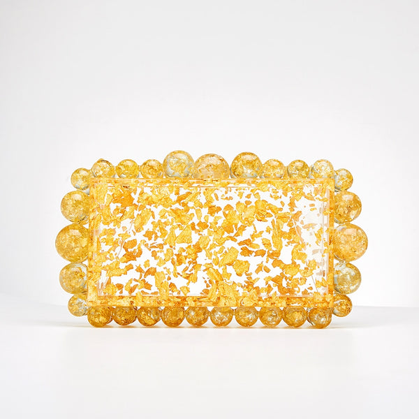Women Clear Acrylic Box Evening Clutch Bags For Wedding Party Luxury Gold Foil Beads Purses And Handbags Designer High Quality