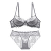 Sexy Bra Ultrathin Underwear Set Plus Size C D Cup Women Transparent Bra Sets Lace Embroidery Lingerie Gray Brassiere