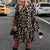 Fashionable Printed Long Sleeve Dress with One Button Loose Fit Autumn Style