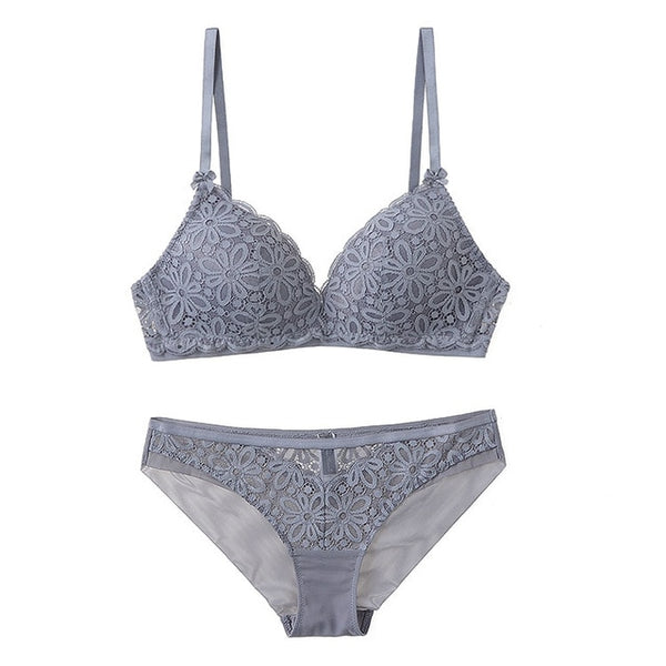 Sexy Lace 3/4 Cup Bra Set for Women – Wireless Thin Cotton Breathable Solid Color Lingerie