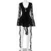 Sexy Lace Ribbon Tie Dress – Long Sleeve Flared Sleeve Women's Dress