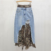 Autumn New Cowboy Leopard Print Splice Two-Piece Slimming Half Skirt for Women – Spicy Girl Style