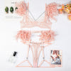 Feather Chain Lace Lingerie Set for Women – Sexy Transparent Mesh Babydoll with Strappy Chain Detail, Sheer Nightwear Sleepwear