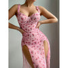 Sexy Lingerie Pink Valentine’s Day Long Dress and Thong Two-Piece Set Uniform Temptation for Women