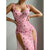 Sexy Lingerie Pink Valentine’s Day Long Dress and Thong Two-Piece Set Uniform Temptation for Women