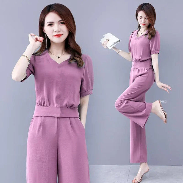 Fashionable Two-Piece Set for Women, Summer Style, Elegant and Youthful Look, Tummy-Covering Pants Suit