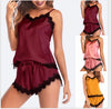 Women’s Sexy Sleepwear Set – Sleeveless Lace V-Neck Nightgown, Polyester Lingerie Pajama