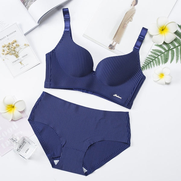 High-End Romantic Bra Set for Women – Striped Push-Up Seamless Lingerie Set