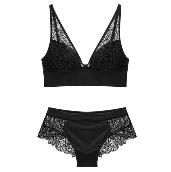 Sexy Lace Lingerie Set for Women – Wireless Push Up Bra & Jacquard Underwear
