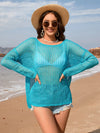 Solid color long sleeved knitted fashionable vacation bikini beach cover shirt