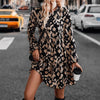 Fashionable Printed Long Sleeve Dress with One Button Loose Fit Autumn Style