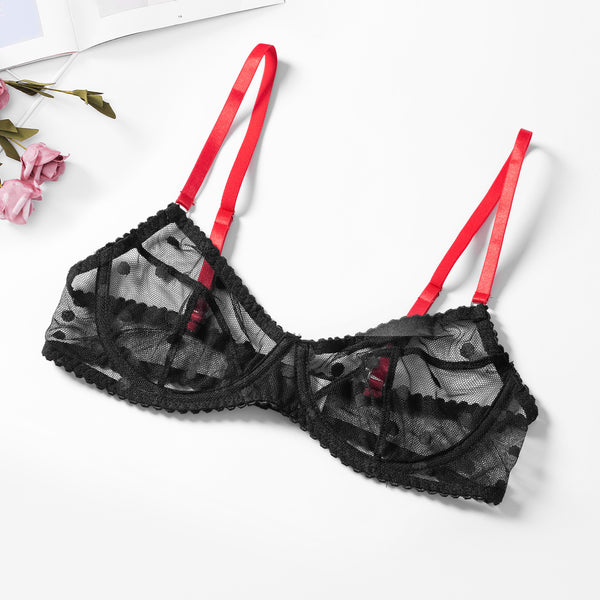 Wave point bra set mesh women's garter belt sexy lingerie women