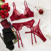 Heavy Embroidery Sexy Lingerie Set – Hollow-Out Transparent Splicing with Stockings for Women