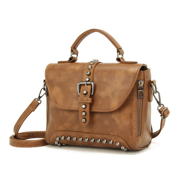 White Vintage Oil Leather Luxury Handbags Women Bags Designer Crossbody Bags For Women Rivet Small Ladies Hand bag