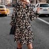 Fashionable Printed Long Sleeve Dress with One Button Loose Fit Autumn Style
