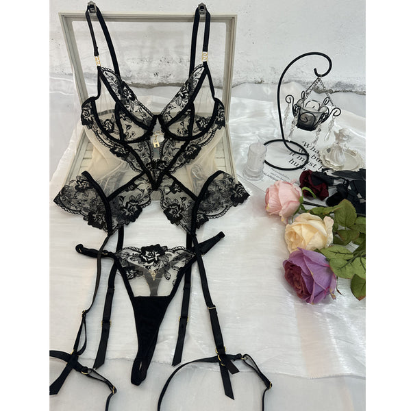 Luxury Red Lace Lingerie Set for Women – Elegant Corset Style with Garter Details