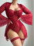 Lace One-Piece Sleepwear Flare Sleeve Sexy Belted Lingerie Set with Stockings for Women