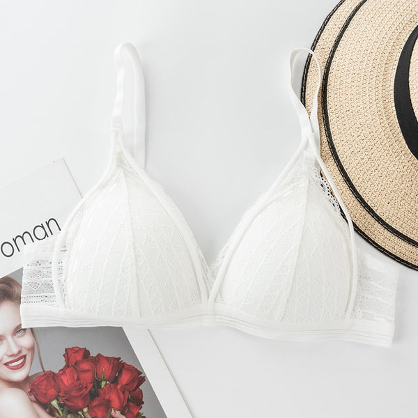 Floral Lace Bras for Women Sexy Lingerie Beauty Back Deep V Bralette Wire Free Thin Underwear Push Up Bra Female Brassiere