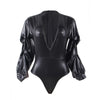 Ohyeah Sexy Black Bodysuit for Women – Deep V-Neck Long Sleeve Lace Erotic Lingerie, Plus Size Babydoll 80605