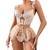 Lingge Embroidery Sexy Strap Mesh Puff Skirt Sexy Underwear Set