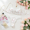 Printed Lace Bra Set with Steel Ring Gathering Bowknot Erotic Underwear