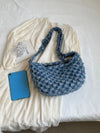 Checkered Raw Edge Denim Shoulder Bag