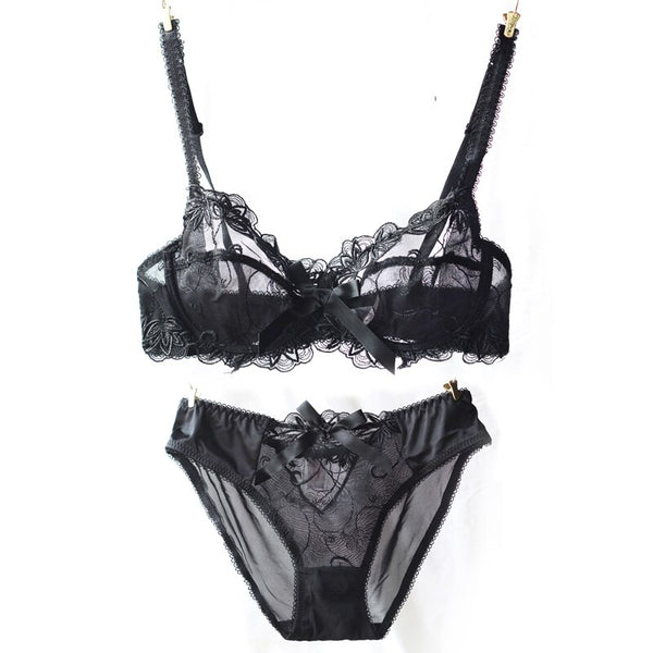 transparent bra panties lace bra set New embroidery bras underwear women set plus size lingerie sexy C D cup Ultrathin