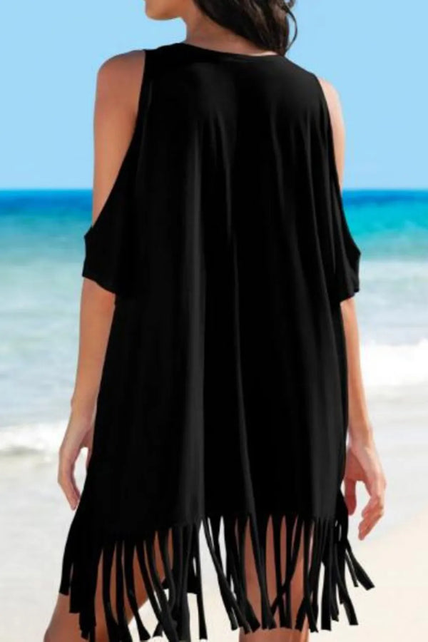 Off shoulder printed loose beach bikini swimsuit cover up jacket sunscreen short skirt