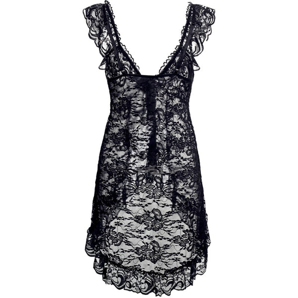 Sexy Lace Lingerie Dress Women Homewear Night Gown with G-String Panties Sleepwear Set