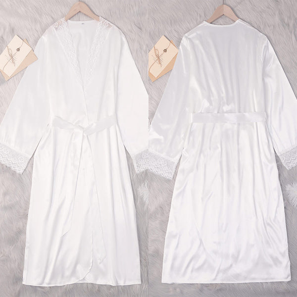 European and American Lace Trimmed Robe Solid Color Casual Nightwear Women's Homewear