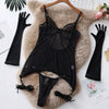 Seductive Lace Lingerie Set – Push-Up Underwire Nightwear with Gloves, Transparent Outfit for Women