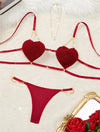 Luxury Red heart chain lingerie set for womenRomantic french lace bralette close upGold strap premium lingerie detail